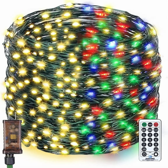 300LED Christmas Tree Lights Fairy String Light 99FT Green Copper Wire Warm White and Multicolor Dimmable with Remote