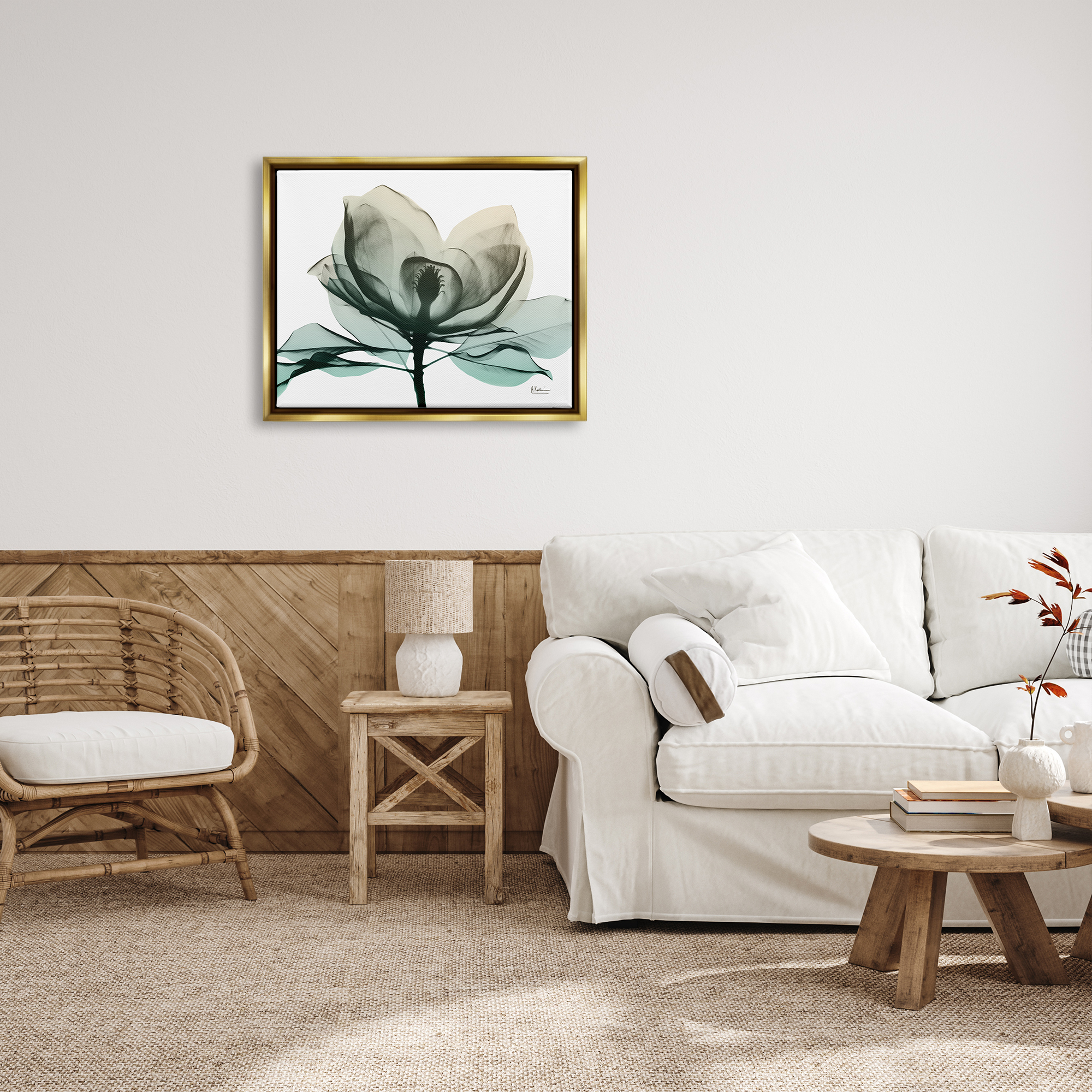 Stupell Industries Green X-Ray Flower Botanical & Floral Photography Gold Floater Framed Art Print Wall Art, 31 x 25