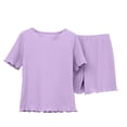 thumbnail image 5 of felwors Womens Pajamas 2 Piece Ribbed Knit Pjs Short Sleeve Sleepwear Set Summer Soft Pajamas Set Casual Lounge Sets Purple, M, 5 of 5