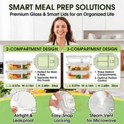 Glass Food Storage Containers with Dividers,4 Pack Meal Prep Containers with Lids, Leak-Proof Lunch Boxes with Compartments,Glass Tupperware Bento Box,Microwave, Oven, Dishwasher & Freezer Safe