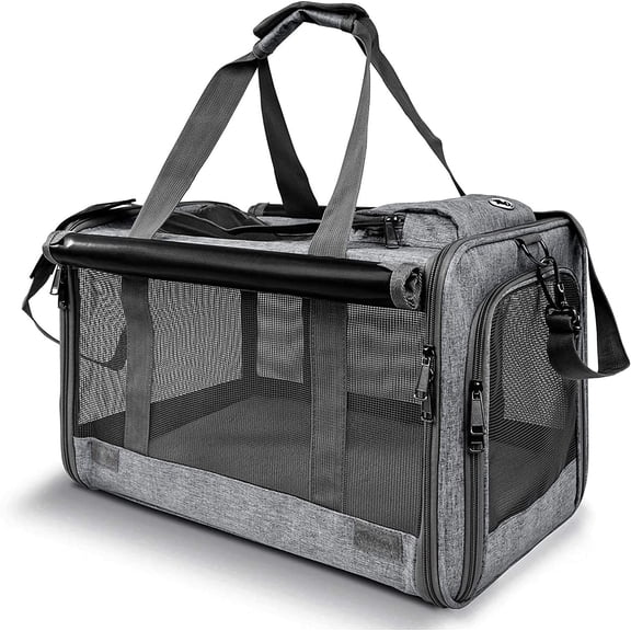 Pet Carrier for Large Cat Soft-Sided Animal Traveling Bag for Medium Cat up to 20lbs / Washable Small Dog Puppy 10 lbs Crate Case with Privacy Curtains for Home Outdoor Travel Beige White