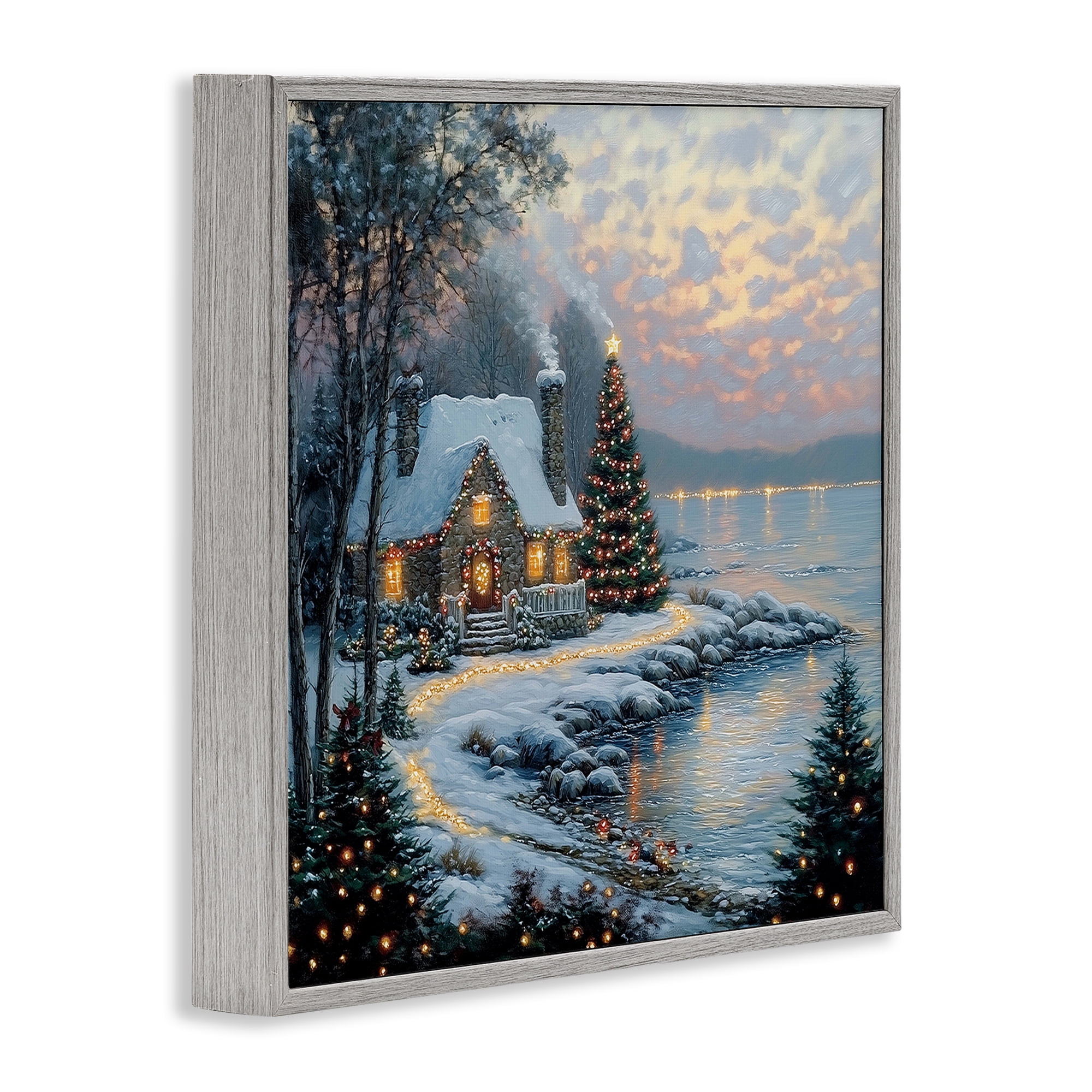 Stupell Industries Snowy Lit Cottage by Lake Gray Framed Giclee Art, design by Heidi Kuntz