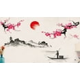 thumbnail image 3 of Openpig Traditional Chinese Painting Wall Art Sticker Plum Blossom Landscape Sunset River Fisherman PVC Decal Decor for Living Room TV Background, 3 of 4