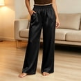 thumbnail image 4 of CHGBMOK Plus Size Women's Satin Pants Ruffled Waistband Wide Leg Pants High and Elastic Waist Trousers with Pockets, 4 of 8