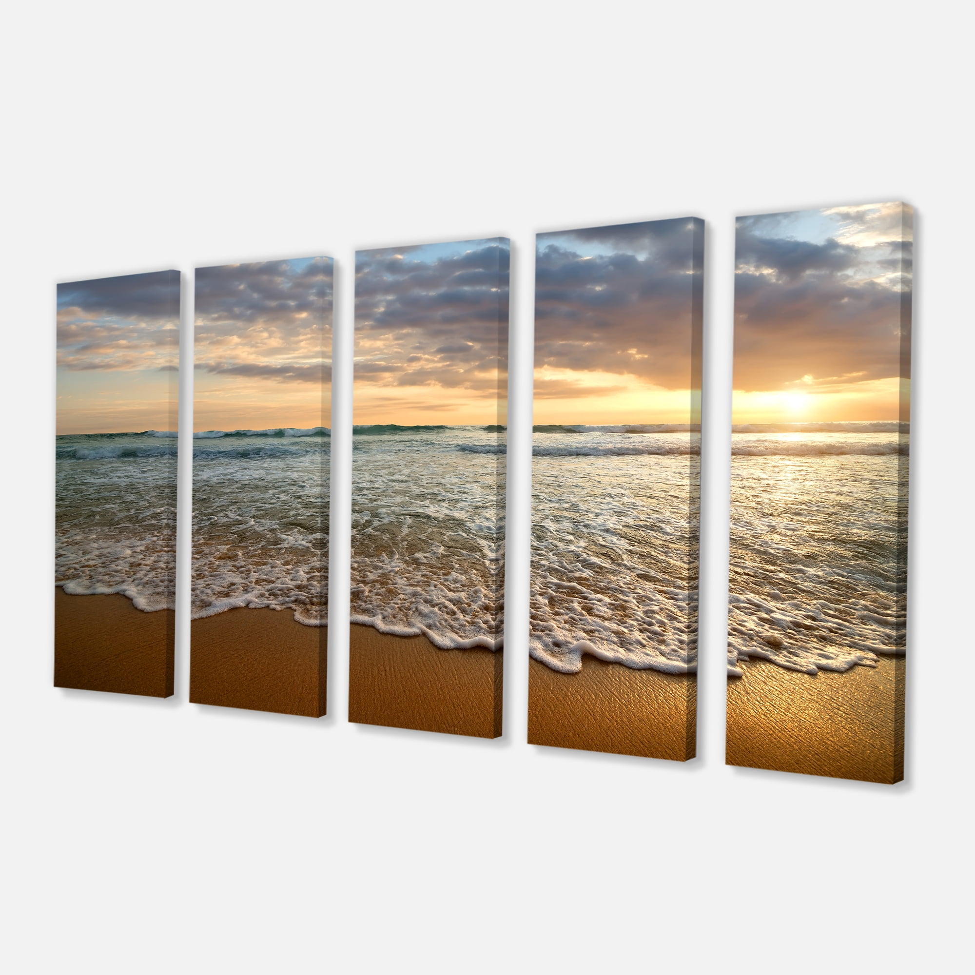 Designart 'Bright Cloudy Sunset in Calm Ocean ' Seashore Canvas Art Print