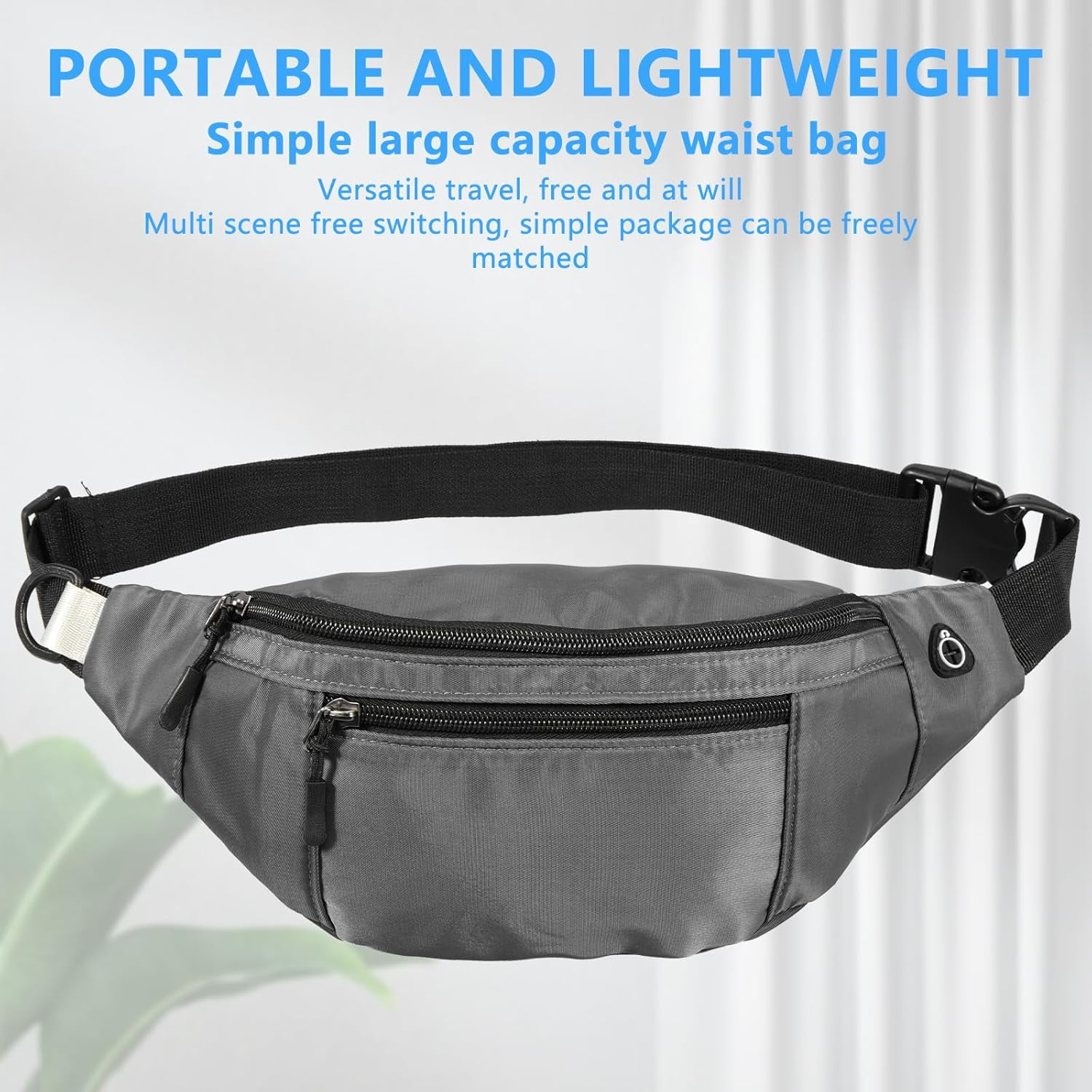 Kwuty 10PCS Crossbody Fanny Pack Large Capacity Waist Bag with Hidden Zipper Pockets Adjustable Strap Fanny Packs Waterproof Oxford Cloth Travel Belt Bag for Outdoor Shopping Travel Men Women,Black