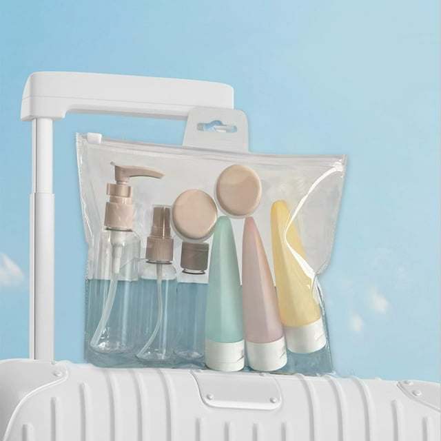 Travel Bottle Set 11-Piece | Clear Refillable Leakproof Toiletry Containers | Multicolor Plastic Bottles for Shampoo Conditioner Lotion Face Cream Shower Gel | With Funnel Dropper Bag | TSA Approved