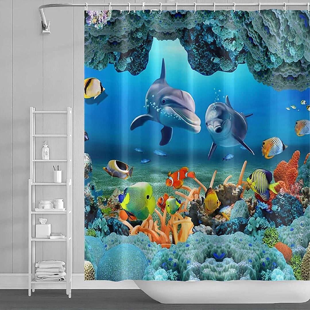 Ocean Shower Curtain Blue Shower Curtains for Bathroom Sea Animal