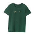 thumbnail image 3 of Camiseta de mujer ropa de moda de verano camisa de cuello redondo para mochilero de vacaciones Verde, 3 of 7