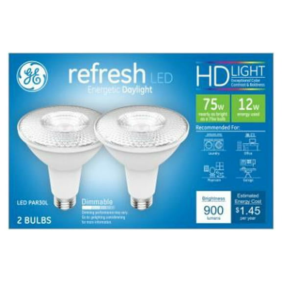 GE 43098 LED Light Bulb Refresh HD PAR 30L E26 (Medium) Daylight 75 Watt Equivalence Frosted Pair