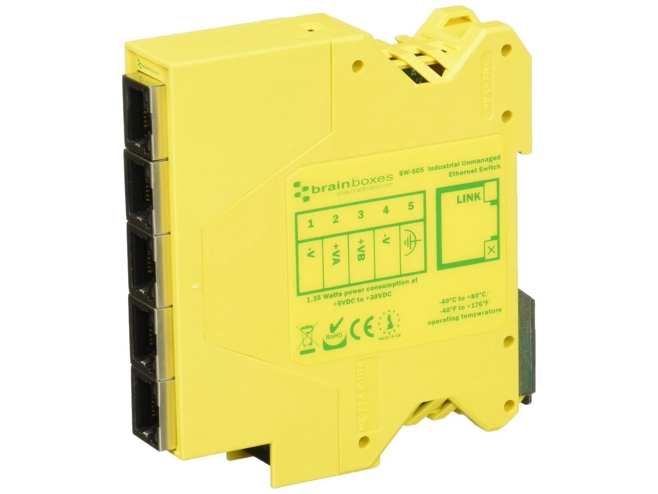 Brainboxes SW-505 Industrial Compact Ethernet 5 Port Switch DIN Rail Mountable