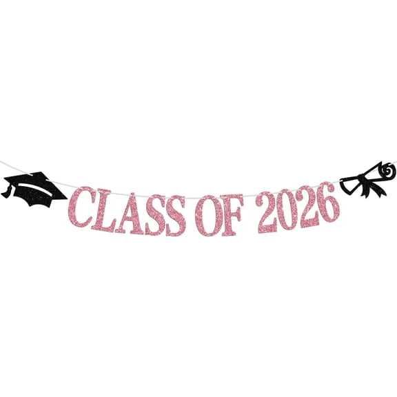 Class of 2026 Banner, Congrats Grad Bunting Sign for 2026 High School College Graduation Bachelor Master Party Decorations Supplies, Black and Silver Glitter