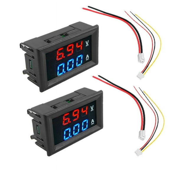 2Pcs Digital Voltmeter Ammeter DC 100V 10A Amp Voltage Current Meter Tester Blue   Red Dual LED Display Panel with Connect Wires