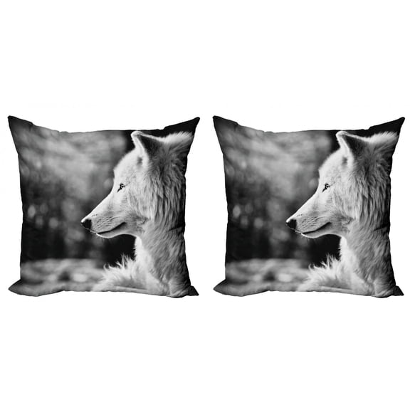 Ambesonne Black and White Throw Pillow Cover 2 Pack, Wolf Portrait, 18", Pale Grey