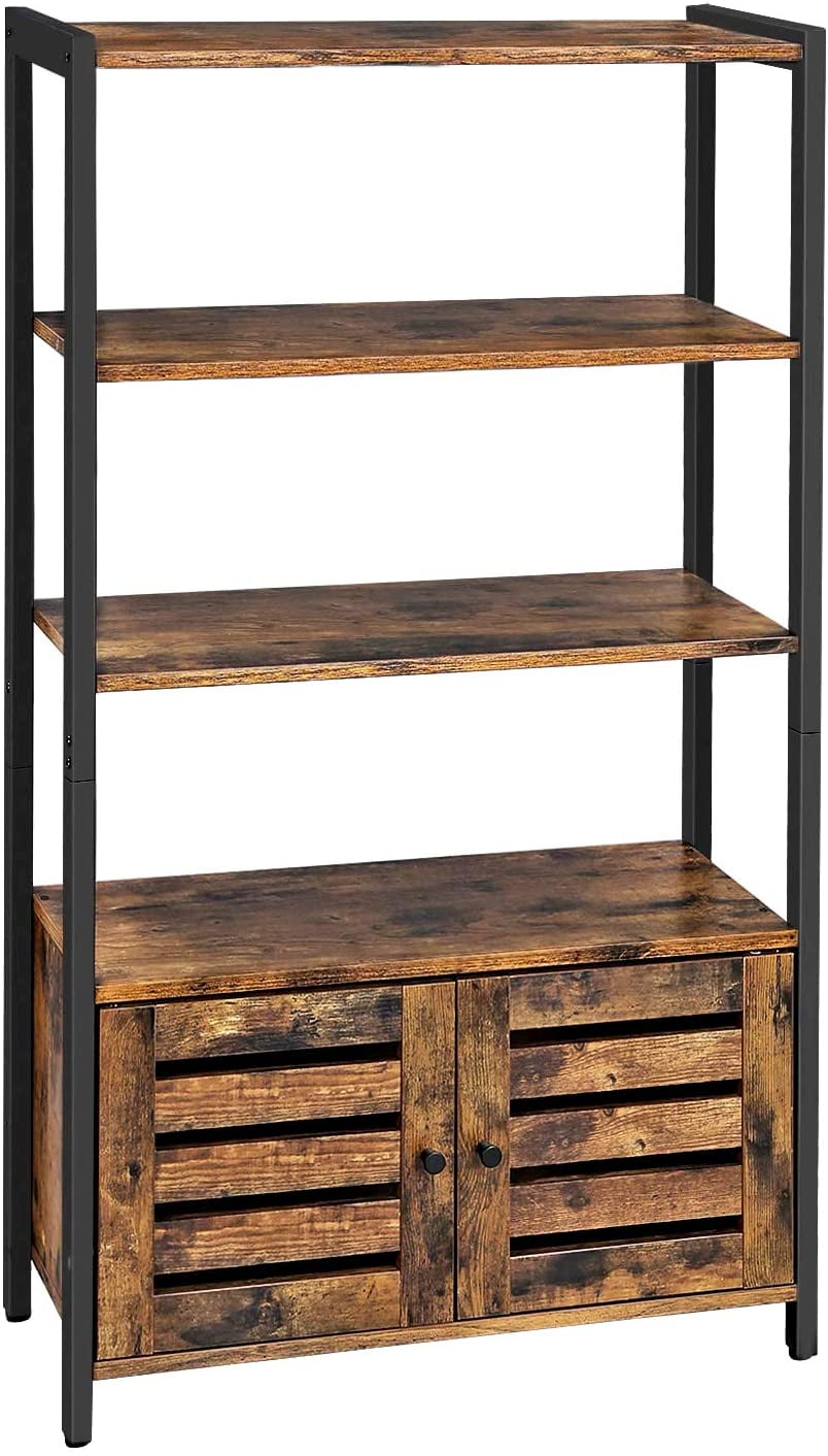 VASAGLE LOWELL Bookshelf, Storage Cabinet with 3 Shelves and 2 Louvered Doors, Industrial Bookcase in Living Room, Study, Bedroom, Multifunctional, Rustic Brown ULSC75BX, - Walmart.com