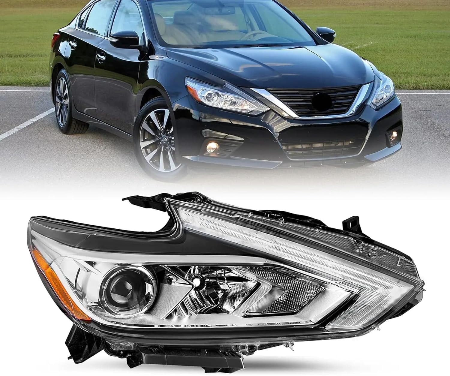 HOUGEET Fit For Nissan Altima 2016-2018 Left Driver Side Headlight Chrome W/O LED DRL