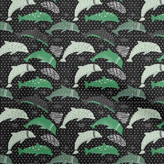 oneOone Polyester Spandex Black Fabric Beach Dolphin With Dot Texture Craft Projects Decor Fabric Printed By The Yard 56 Inch Wide
