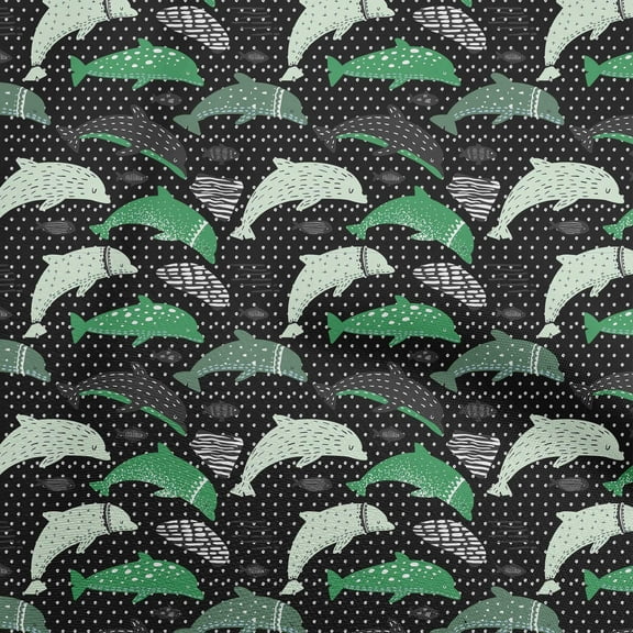 oneOone Polyester Spandex Black Fabric Beach Dolphin With Dot Texture Craft Projects Decor Fabric Printed By The Yard 56 Inch Wide