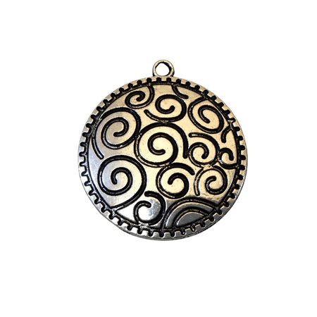 

1.5 Long Tibetan Silver Spiral/Swirled Scroll Textured Disc Shape Focal Pendant - 43mm x 43mm Approximately - Sold Individually (A13223)
