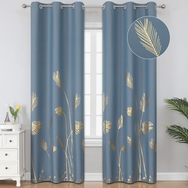Cortinas Estelar Textiler 97x213 cm en forma de hoja de palma en oro azul