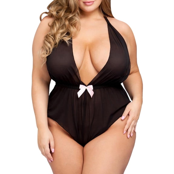 dmqupv Lingerie Plus Size Stockings Plus Size Lingerie for Women Lace Bodysuit Teddy Lingerie One Piece Black 5XL