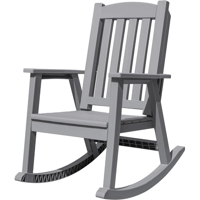 WLXIANG PP Material Rocking Chair Outdoor Indoor All Weather High Back Patio Rocker for Adult Heavy Duty Rocking Chair for Patio Backyard Porch Garden (Heavy Duty, Gray)
