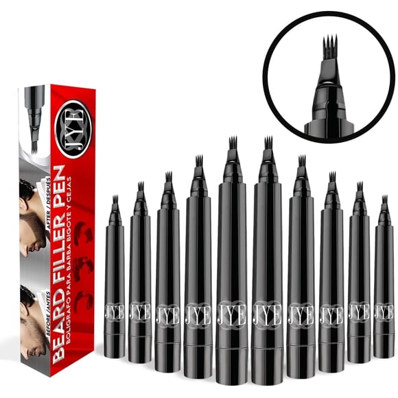 10 Boligrafos para barba bigote y cejas, color negro, fácil de aplicar, impermeable, ideal para cubrir huecos y cubrir canas, apariencia mas abundante natural