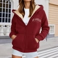 thumbnail image 2 of Bibifish Womens Hoodies Graphic Letter Print Lined Zip Up Hoodies Winter Warm Pockets Outdoor Streetwear Drawstring Hooded Jackets, 2 of 5