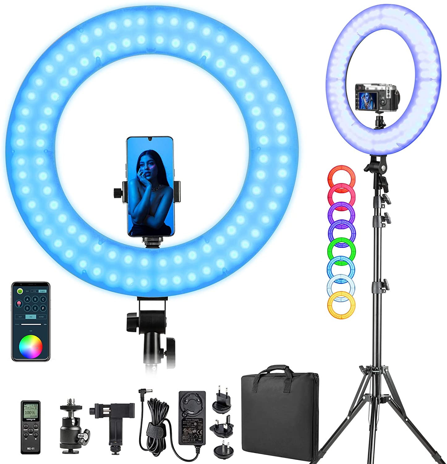 CRI 90 18 inch LED Ring Light with Tripod Stand Dimmable Makeup Selfie Ring Light for Studio Portrait YouTube Vlog Video Shooting with Carrying Bag and Remote Controller 