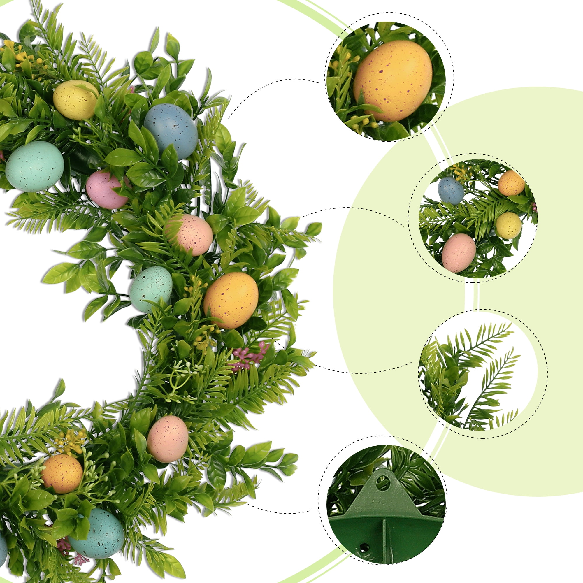 Unique Bargains Easter Wreath Artificial Colorful Eggs Wreaths for Front Door Decor Green