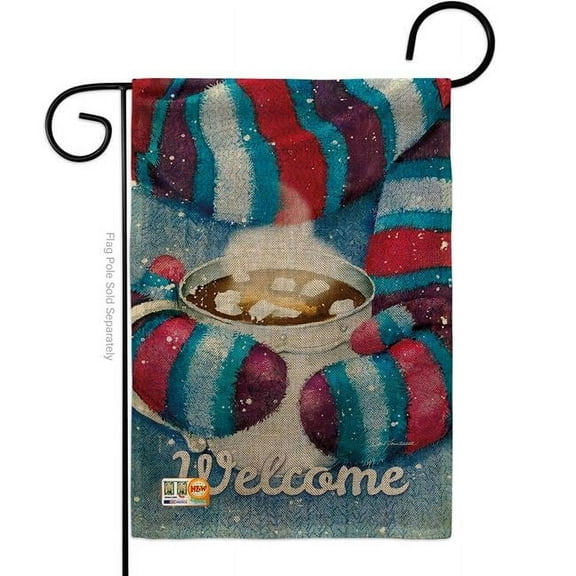 Breeze Decor BD-WT-G-114217-IP-DB-D-US18-BT 13 x 18.5 in. Mittens & Cocoa Burlap Winter Wonderland Impressions Decorative Vertical Double Sided Garden Flag
