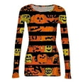 thumbnail image 5 of Women's Halloween Knit Shirt Cute Pumpkin Bat Print Stretch Slim Fit Ribbed Shirts Holiday Halloween Tops, 5 of 5