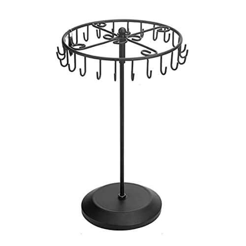 Rotating Necklace Holder Jewelry Organizer Display Stand 14-Inch with 23 Hooks Black,short-black,8.27*5.9*13.8inch (HS01)