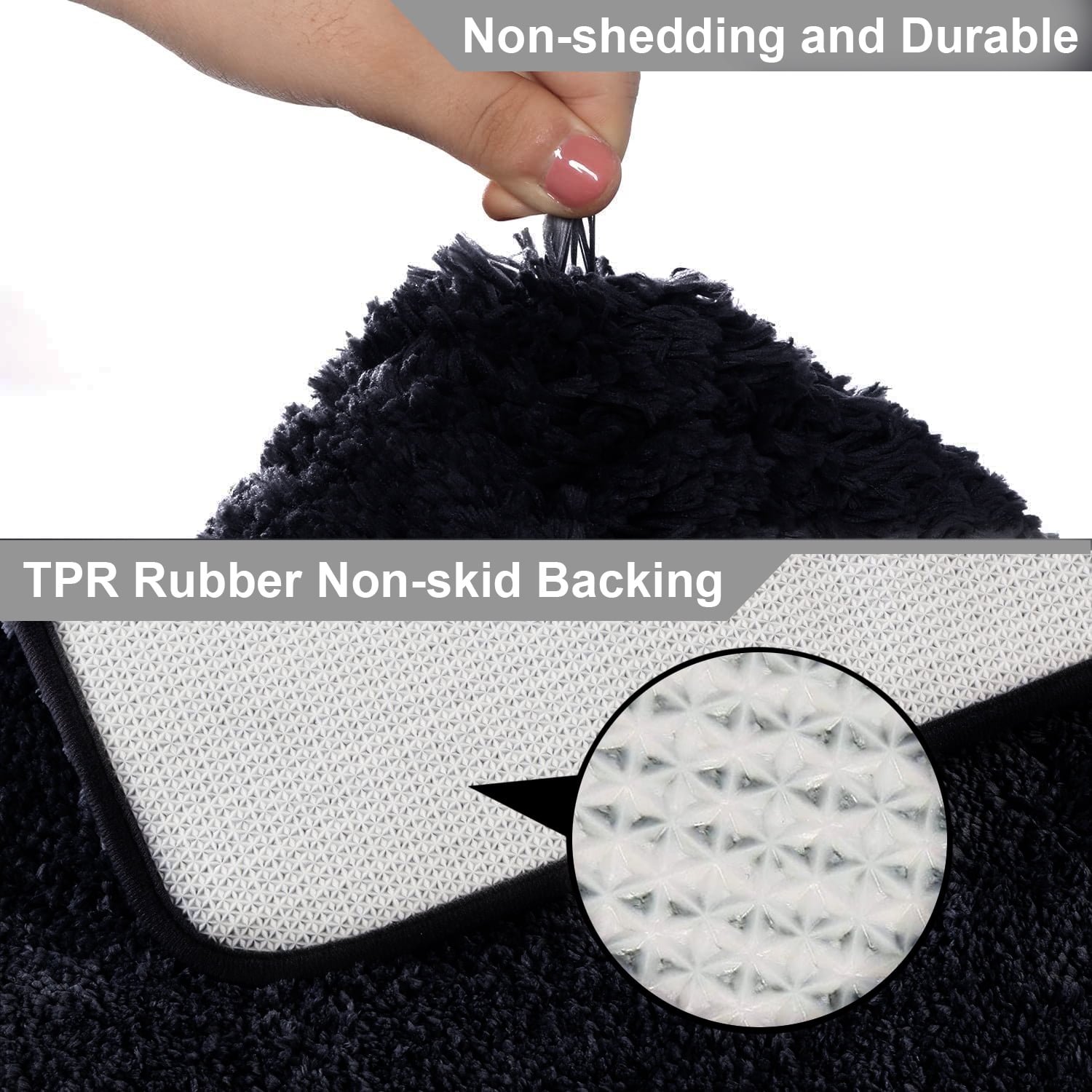 Astarin Soft and Plush Modern Non-Slip Black Microfiber Bath Rug, 20" x 32", Super Absorbent