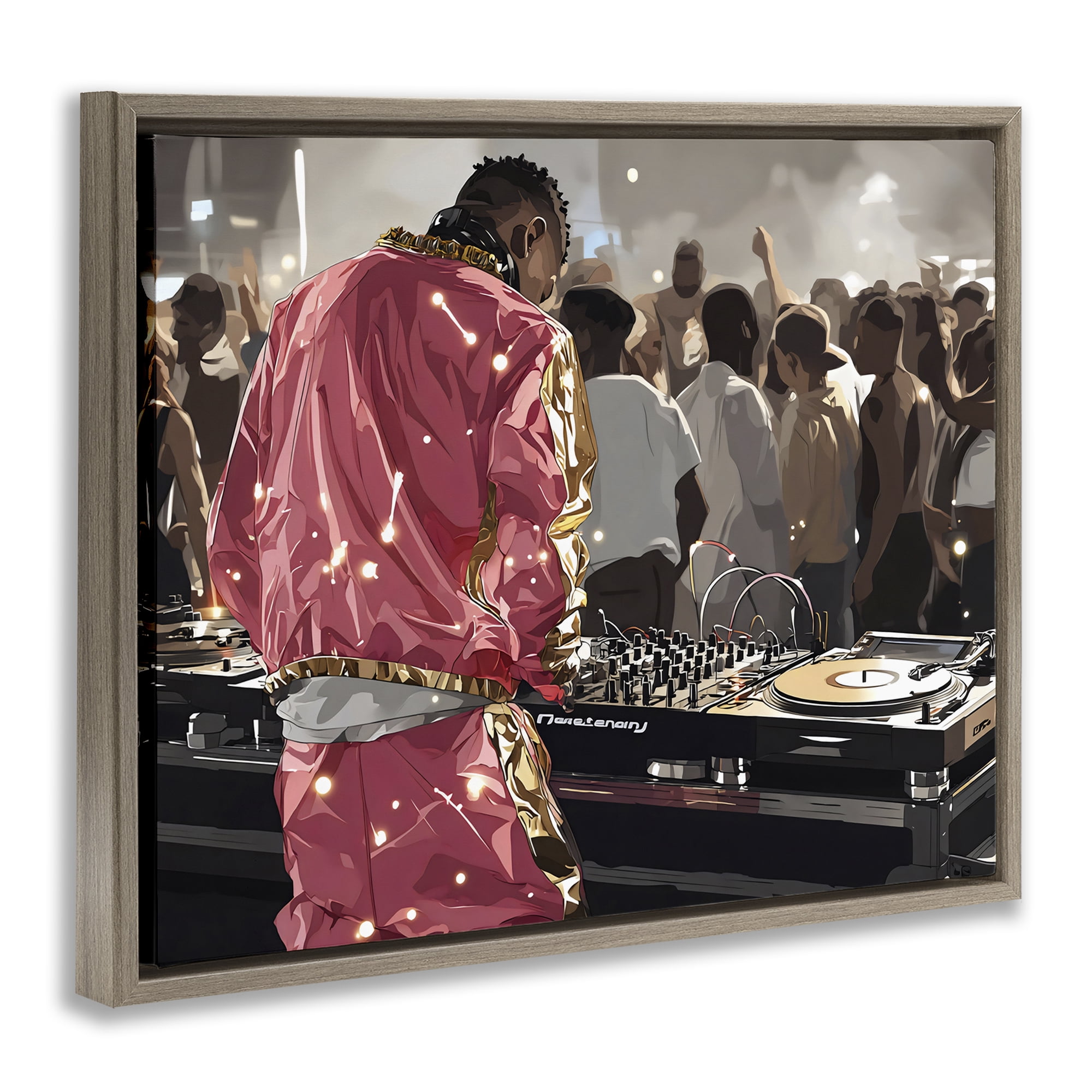 Stupell Industries DJ Performance At Nightclub Brown Framed Floater Canvas Wall Art, design by Franklyn Gregory