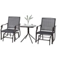 thumbnail image 3 of Spaco 3-Piece Outdoor Glider Chair with Coffee Table Bistro Set, 2 Patio Rocking Swing Chairs with Breathable Sling Fabric, Glass Tabletop, for Backyard, Garden and Porch, Gray, 3 of 11