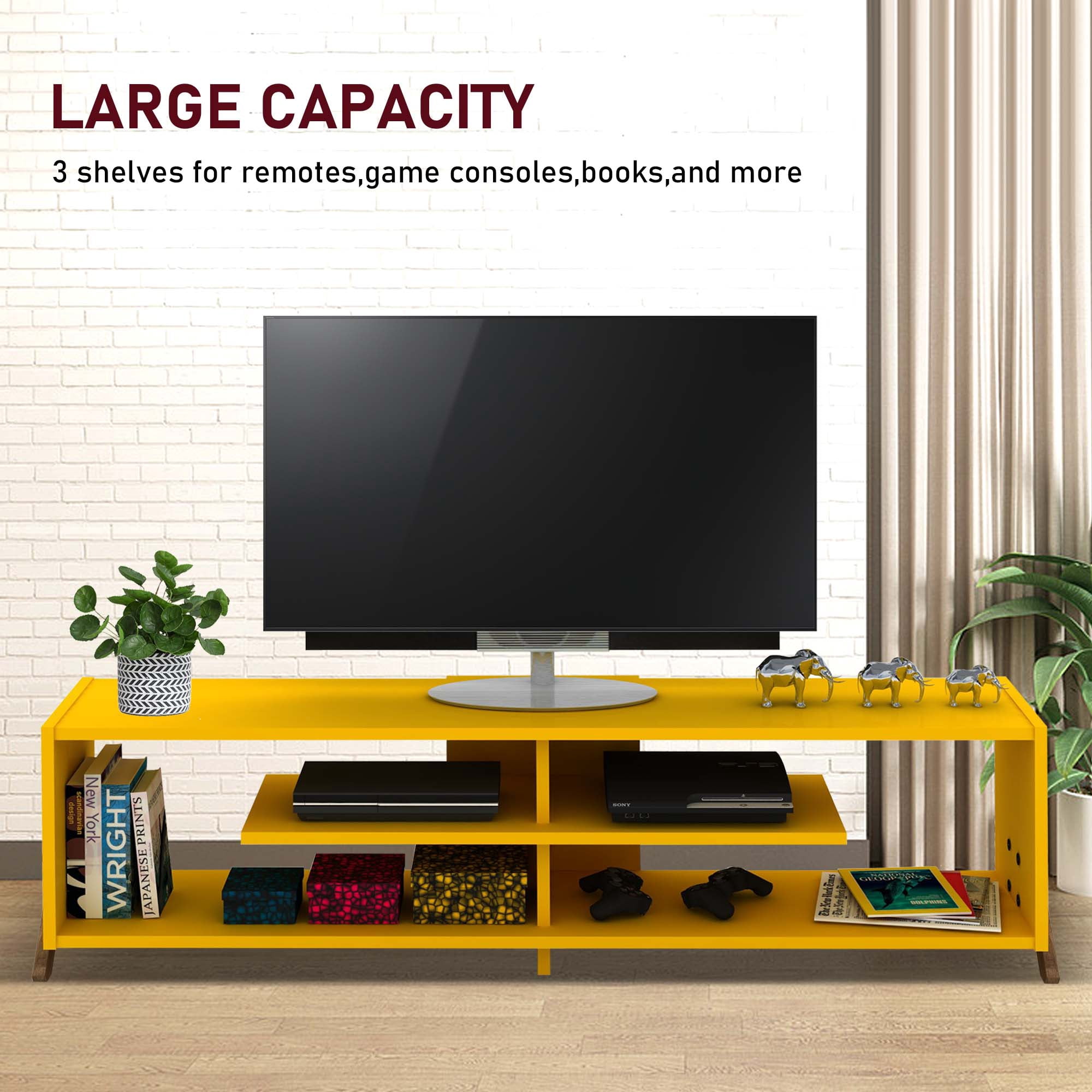 Aukfa Modern TV Stand for TVs up to 60" - Entertainment Center TV Cabinet for Living Room - Yellow
