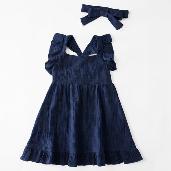 Summer Family Matching Mommy Me Sleeveless Romper Set Dresses Headband Girls Outfits