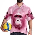 thumbnail image 4 of Pink Monkey Gorilla Men's Button Down Spread Collar Casual Printed Short Sleeve Summer Beach Unisex Shirts, 4 of 6