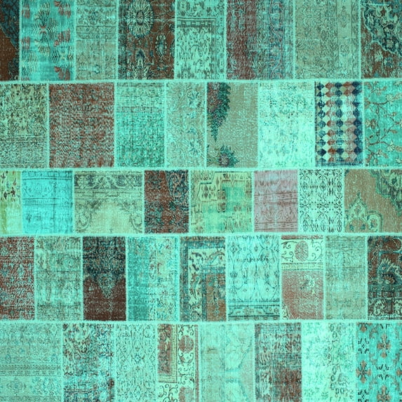 Ahgly Company Machine Washable Indoor Square Patchwork Turquoise Blue Transitional Area Rugs, 6' Square