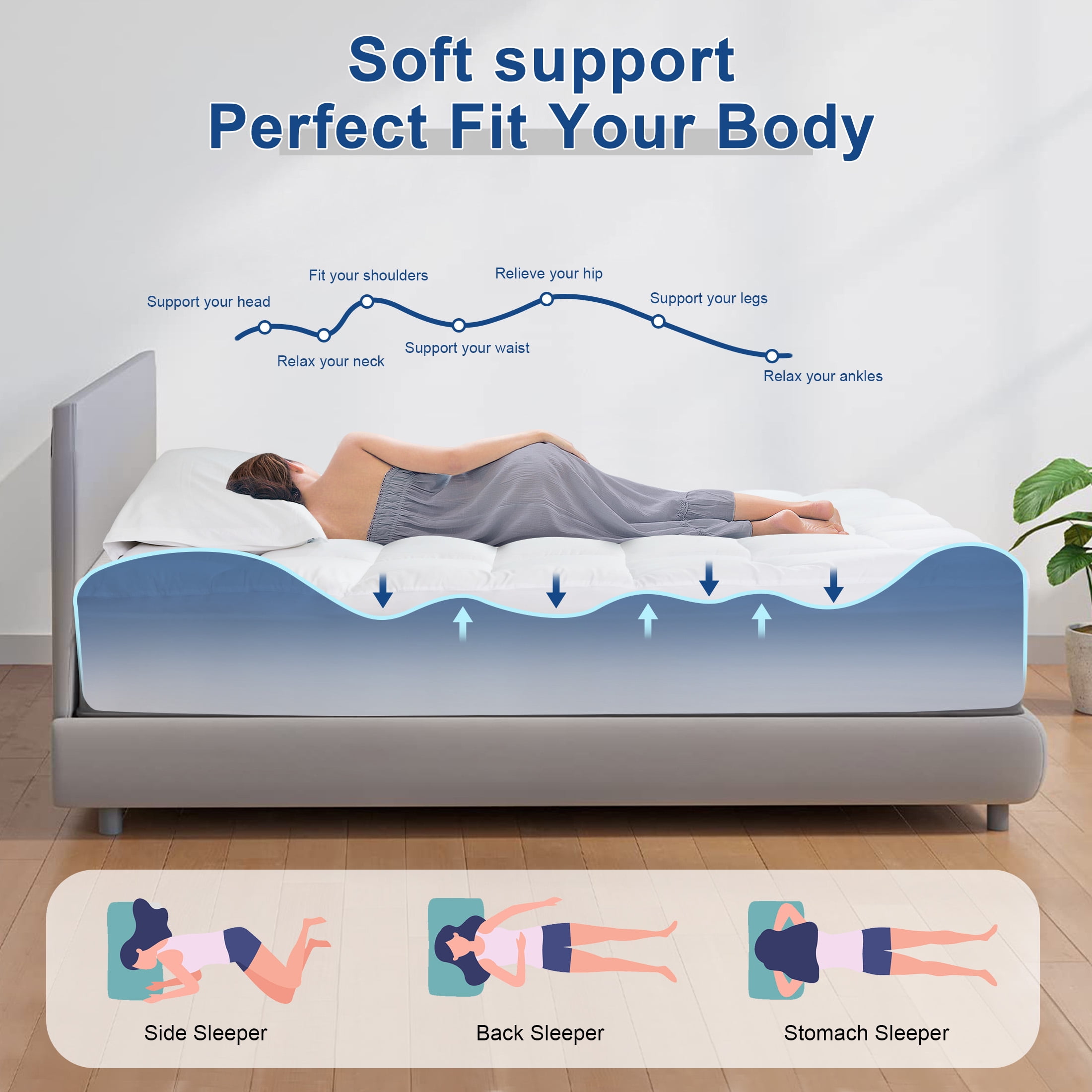 MOONORAH Queen Mattress Topper, Extra Thick Mattress Pad Cover for Back Pain with 8-21" Deep Pocket, White