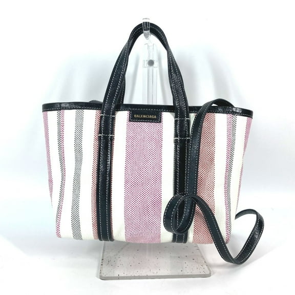 Pre-Owned Balenciaga 671404 stripe 2WAY Shoulder Bag Crossbody Tote Bag Hand Bag pink... (Good)