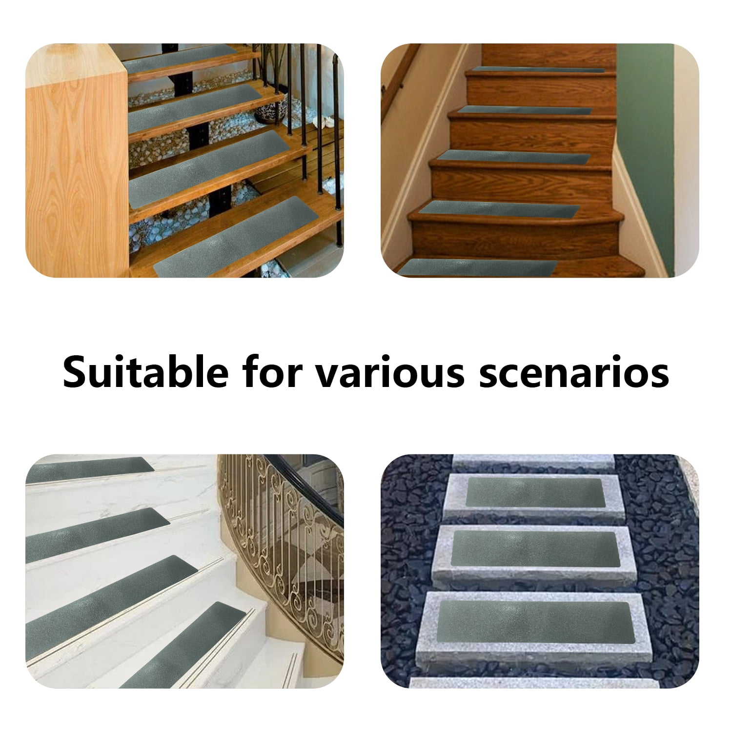 Kaskawise Outdoor Stair Treads Non-Slip Weather Resistant,4" x 24" 15 Pack, Pre-Cut Anti Slip Step Strips, Waterproof Grip Tape for Stairs Steps Staircases, Grey