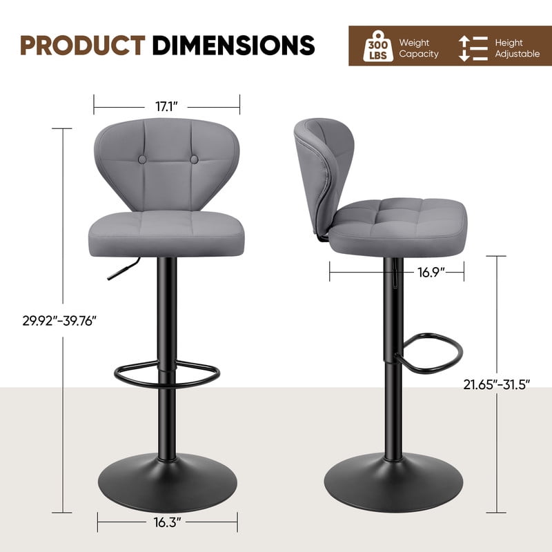 Daluvenix Bar Stools with Back Sets of 4 ,Modern Barstools Adjustable Faux Leather Upholstered Swivel Bar Stools, Counter Height Bar Chairs with Back for Kitchen Island,Dark Gray
