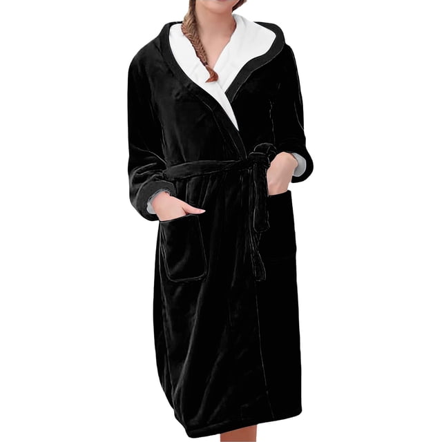 Jindong Robes en Peluche pour Femmes Robe en Polaire Longue Chaude Peignoir de Bain Veste de Détente Imprimée Robe de Confort Robes pour Femmes