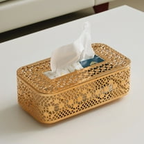 Decorative Iron Tissue Box Holder - Countertop Desktop Organizer for Living Room Bedroom, Multifunctional Storage Box with Stylish Design(Gold,B)