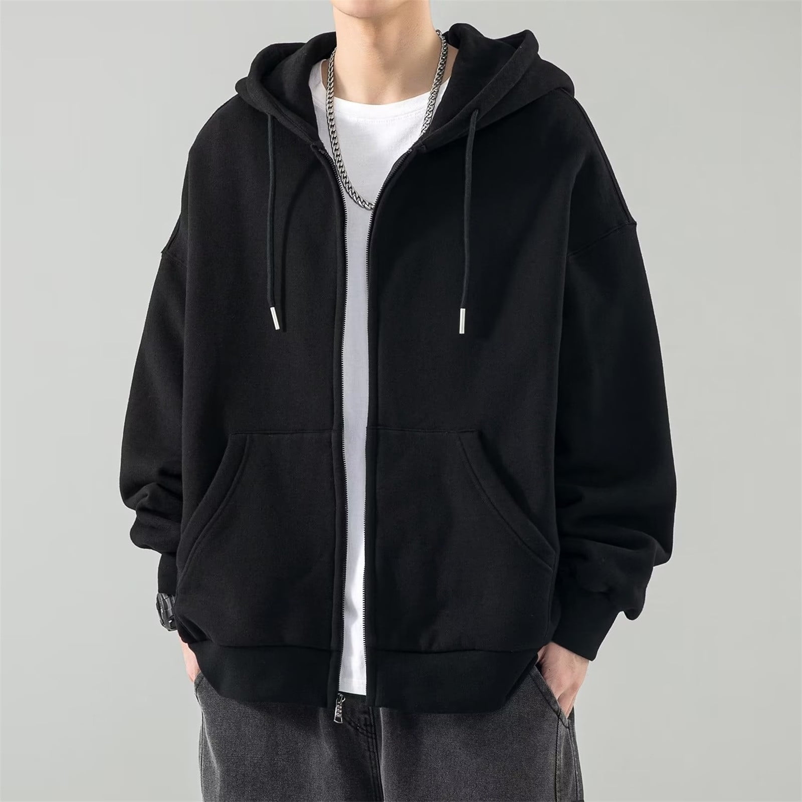 SNOWSONG Baggy Hoodie Men Mens Jacket Men's Spring / Fall Cardigan Sweatshirt Couple Tops Long Sleeve Drawstring Hooded Jacket Zip up Hoodie Men Big and Tall Hoodie Black 4XL