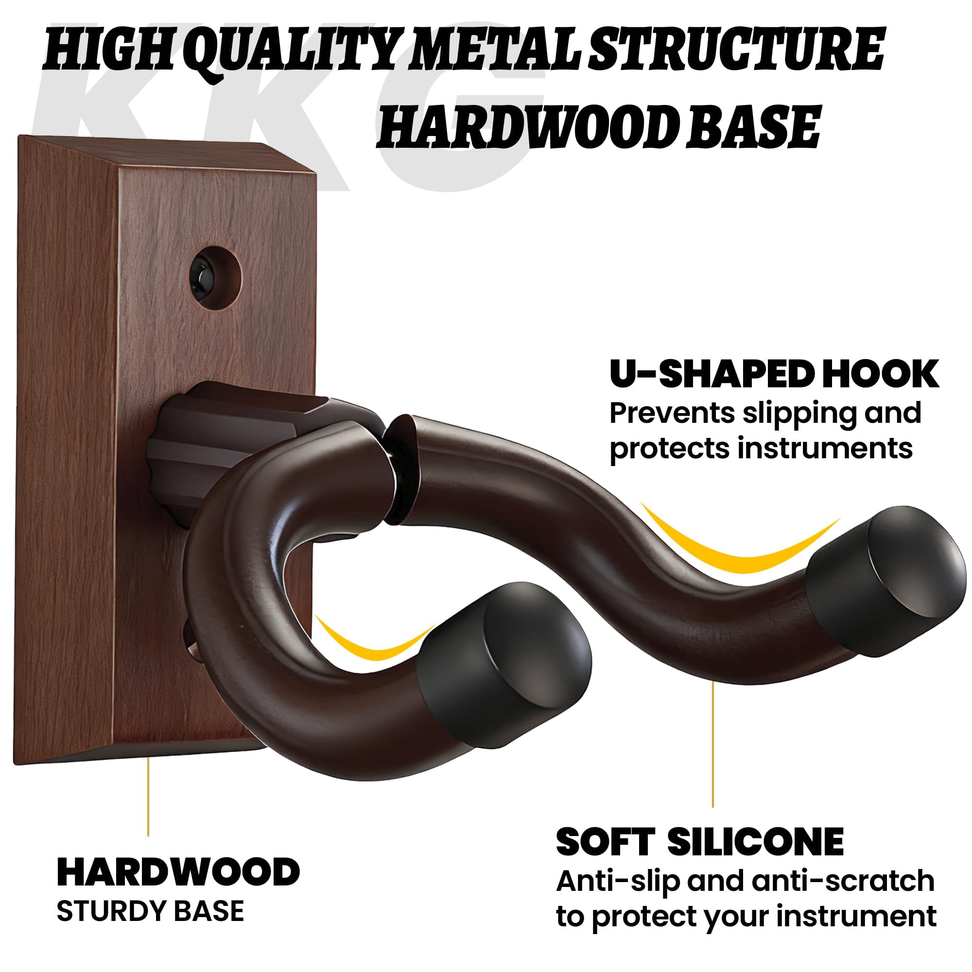 6 Pack Guitar Brown Wall Mount  Solid Wood U-shaped Hanger For Acoustic Electric Banjo Bass - Holder Hook Stand Player