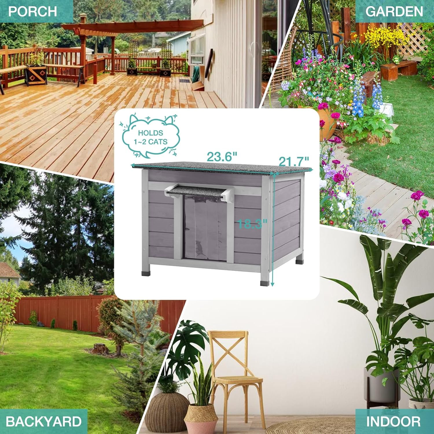 MEDEHOO Outdoor Cat House Wooden Feral Cats Enclosures Kitten Shelter,Weatherproof Small Pet Outside Bunny Cage