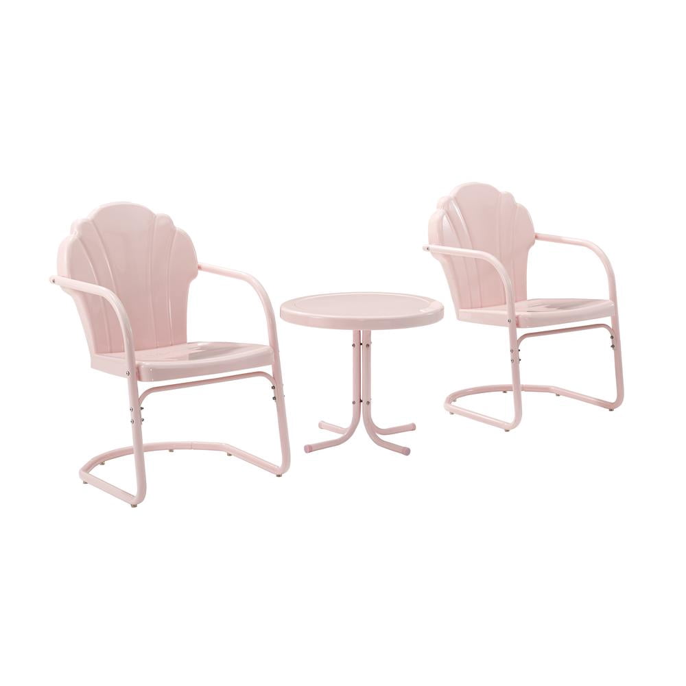 Crosley Furniture Tulip 3 Piece 22"Round Metal Patio Conversation Set in Pink
